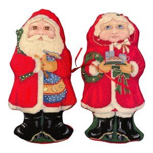 Santa Mrs. Claus Christmas Holiday Needlepoint Pillow Doll Completed Handmade